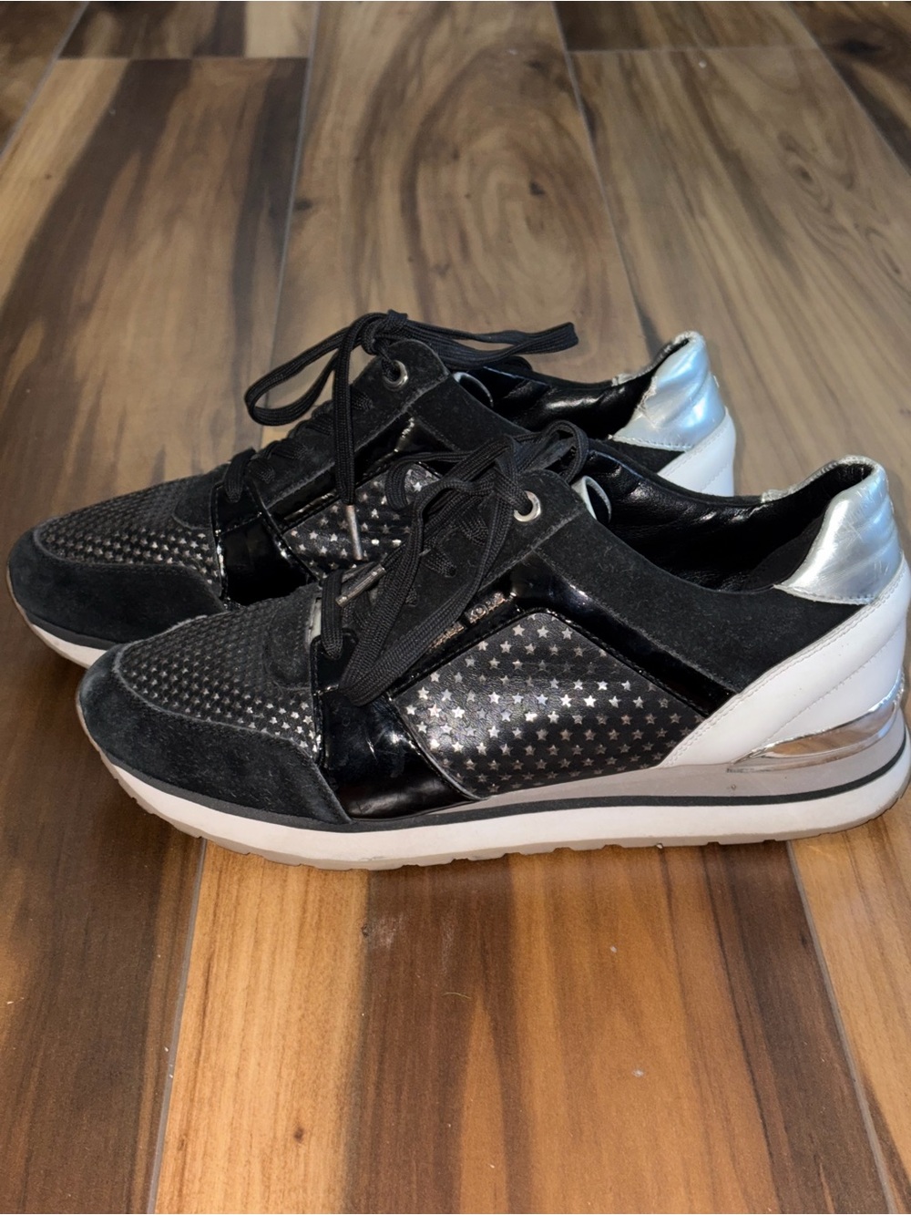 Michael Kors Black and Silver Star-Print Lace-Up Sneakers